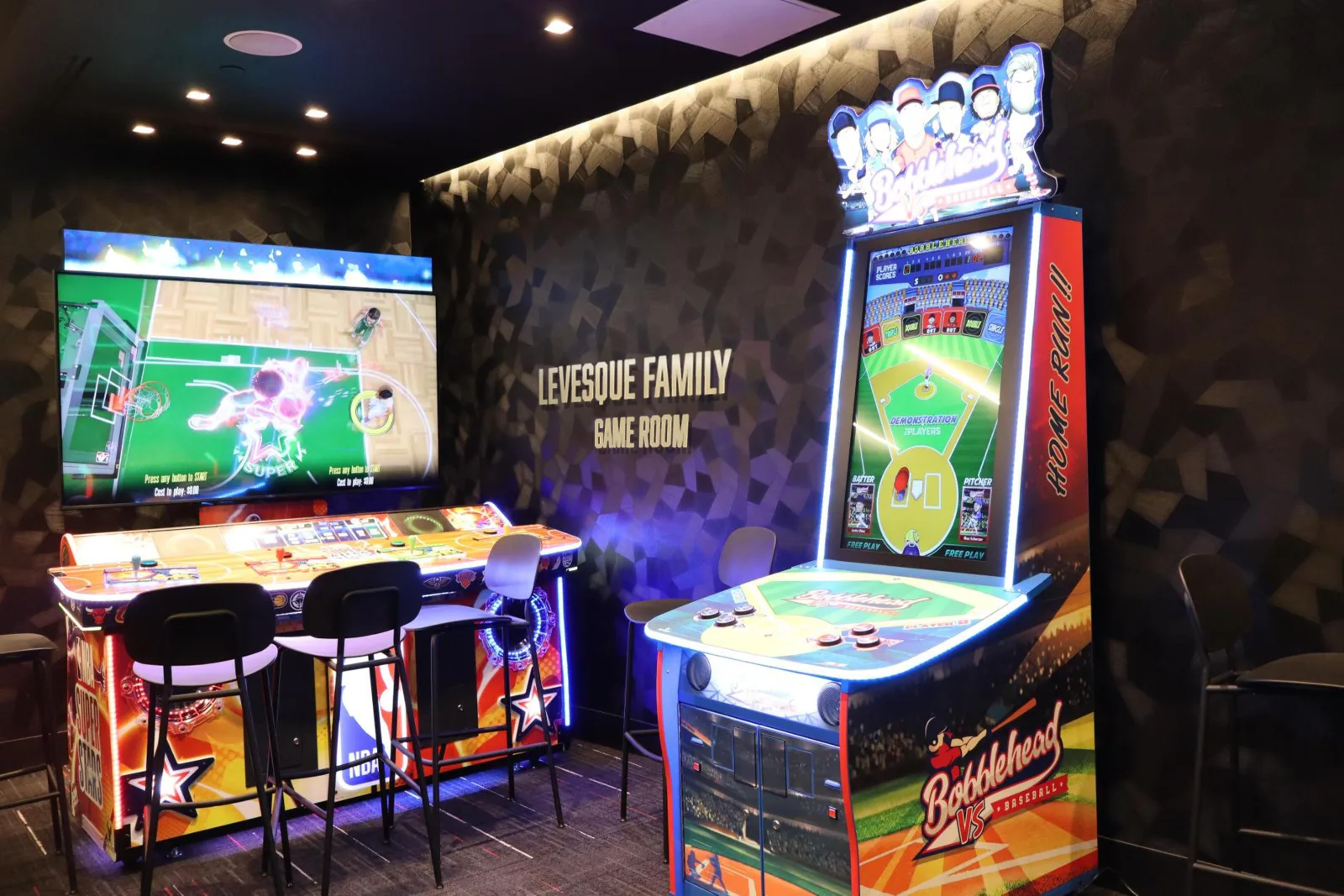 Levesque Family Game Room interior naming-rights example